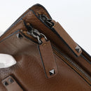 VALENTINO Clutch Bag Leather Brown Silver Auth bs29681-8