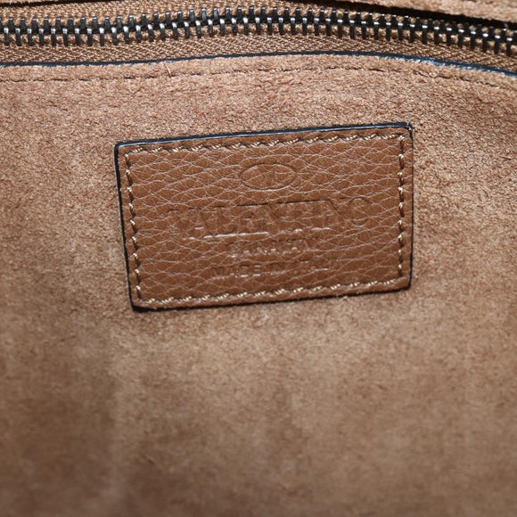 VALENTINO Clutch Bag Leather Brown Silver Auth bs29681