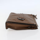 VALENTINO Clutch Bag Leather Brown Silver Auth bs29681-4
