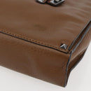 VALENTINO Clutch Bag Leather Brown Silver Auth bs29681-7