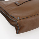 VALENTINO Clutch Bag Leather Brown Silver Auth bs29681-14