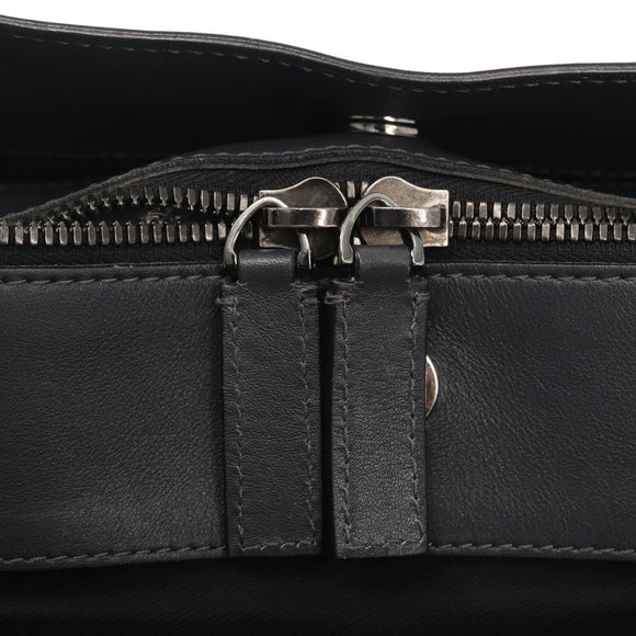 VALENTINO Business Bag Leather Gray Silver Auth bs29682