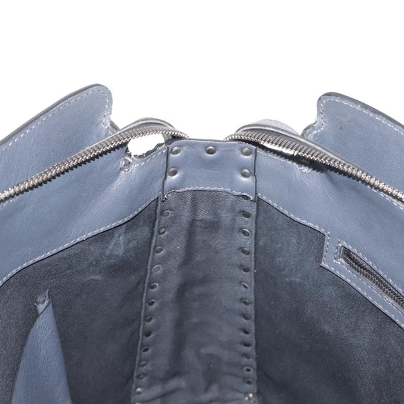 VALENTINO Business Bag Leather Gray Silver Auth bs29682