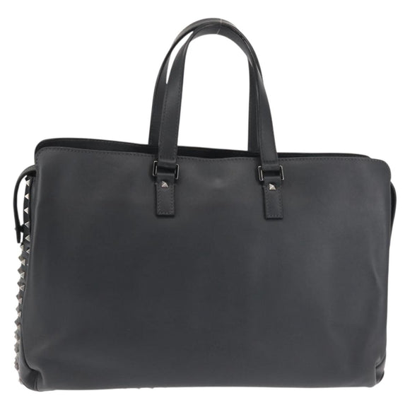 VALENTINO Business Bag Leather Gray Silver Auth bs29682