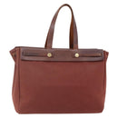 HERMES Herbag Cabas GM Tote Bag Canvas Leather Brown Gold Auth bs29683-1