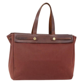 HERMES Herbag Cabas GM Tote Bag Canvas Leather Brown Gold Auth bs29683