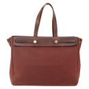 HERMES Herbag Cabas GM Tote Bag Canvas Leather Brown Gold Auth bs29683-13