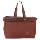 HERMES Herbag Cabas GM Tote Bag Canvas Leather Brown Gold Auth bs29683-2