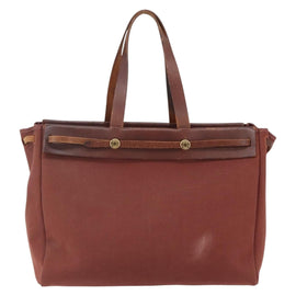 HERMES Herbag Cabas GM Tote Bag Canvas Leather Brown Gold Auth bs29683 - 0
