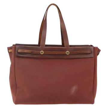 HERMES Herbag Cabas GM Tote Bag Canvas Leather Brown Gold Auth bs29683 - 0