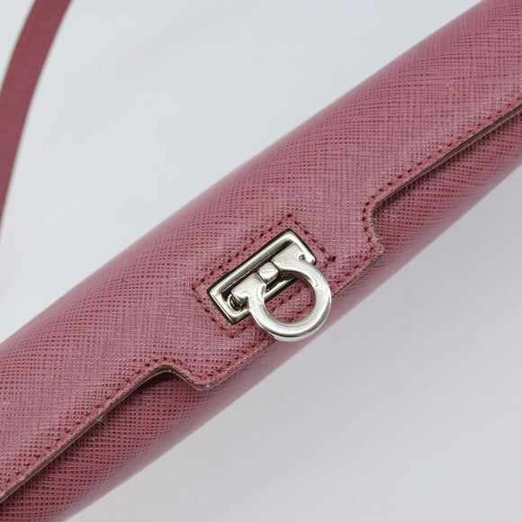 Salvatore Ferragamo Gancini Shoulder Pouch Leather Pink Silver Auth bs29685