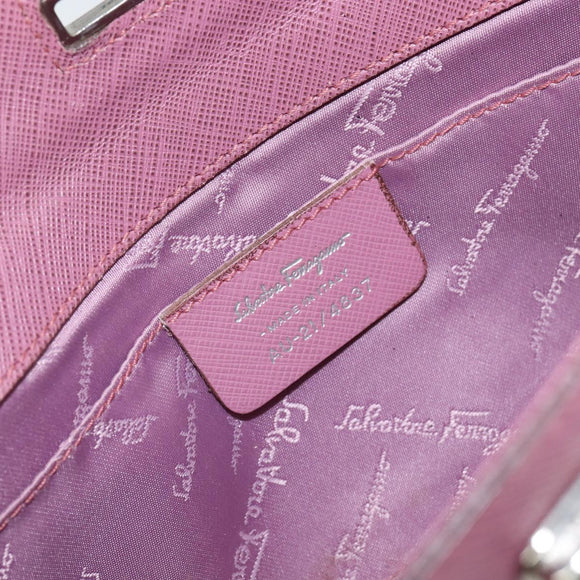 Salvatore Ferragamo Gancini Shoulder Pouch Leather Pink Silver Auth bs29685