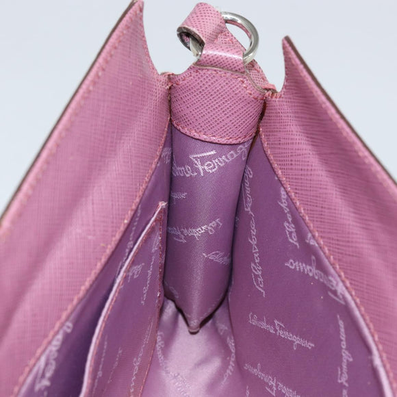 Salvatore Ferragamo Gancini Shoulder Pouch Leather Pink Silver Auth bs29685