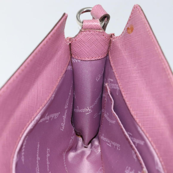 Salvatore Ferragamo Gancini Shoulder Pouch Leather Pink Silver Auth bs29685
