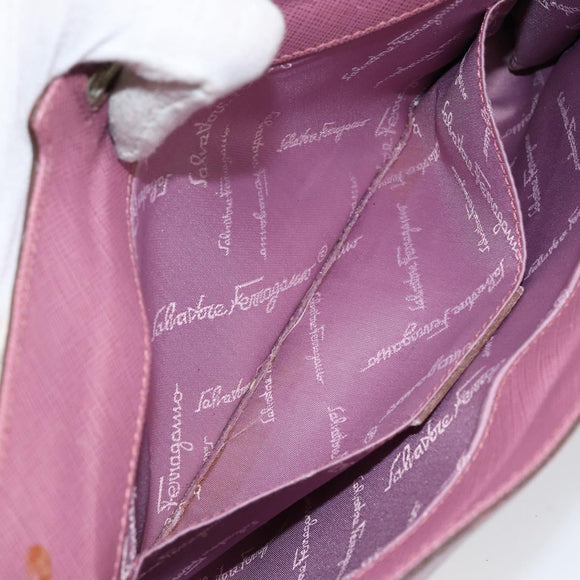 Salvatore Ferragamo Gancini Shoulder Pouch Leather Pink Silver Auth bs29685