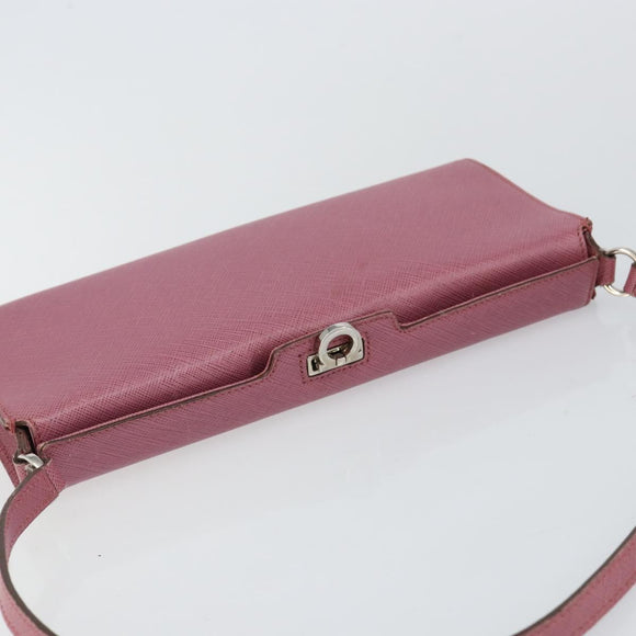 Salvatore Ferragamo Gancini Shoulder Pouch Leather Pink Silver Auth bs29685