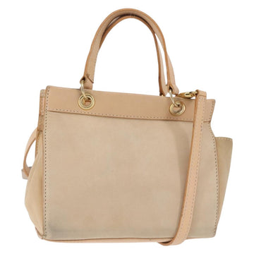 CELINE Shoulder Bag Suede Leather 2way Beige Gold Auth bs29686