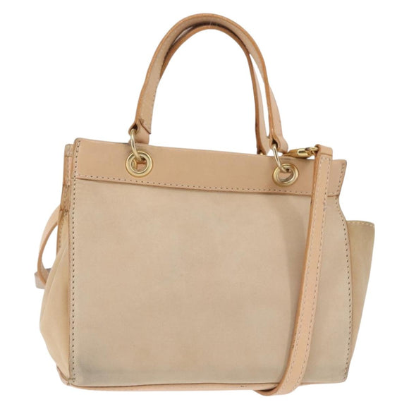 CELINE Shoulder Bag Suede Leather 2way Beige Gold Auth bs29686
