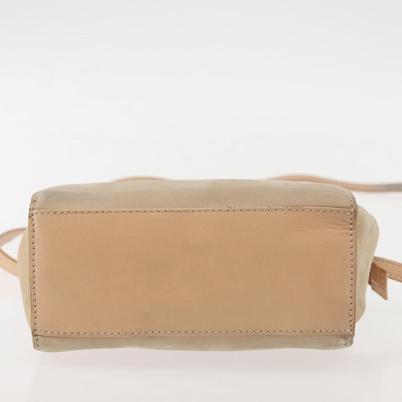 CELINE Shoulder Bag Suede Leather 2way Beige Gold Auth bs29686