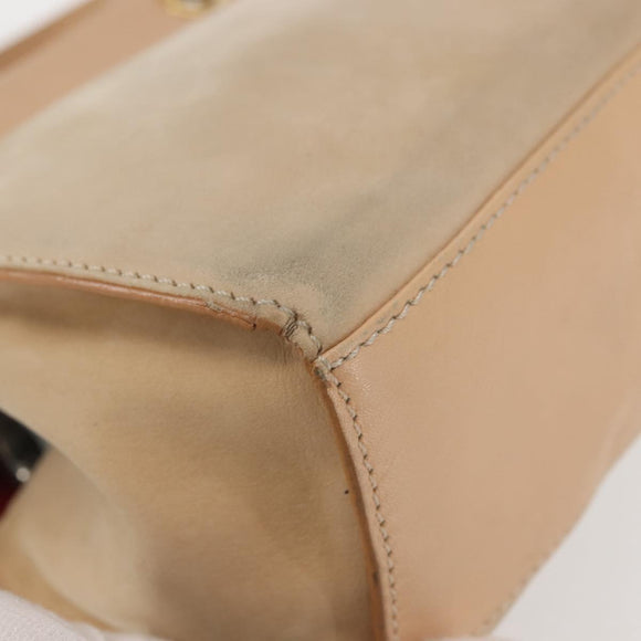 CELINE Shoulder Bag Suede Leather 2way Beige Gold Auth bs29686