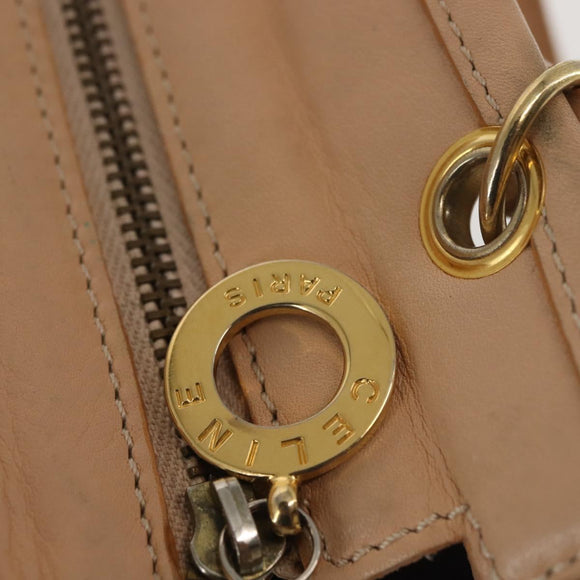 CELINE Shoulder Bag Suede Leather 2way Beige Gold Auth bs29686