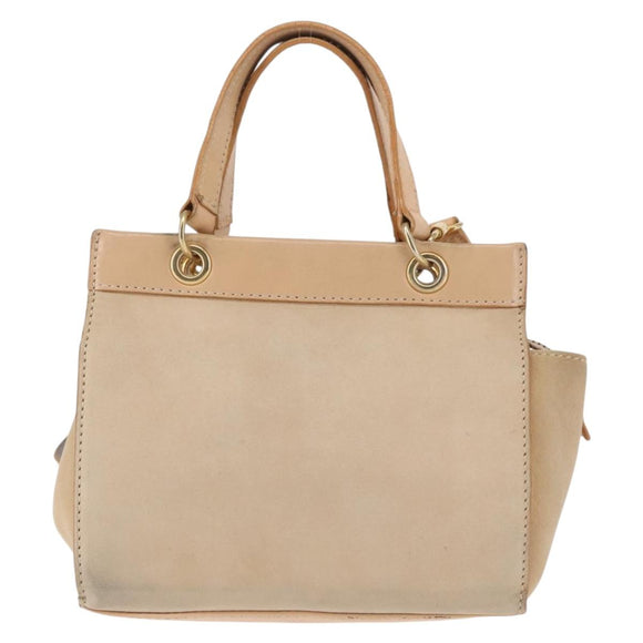 CELINE Shoulder Bag Suede Leather 2way Beige Gold Auth bs29686