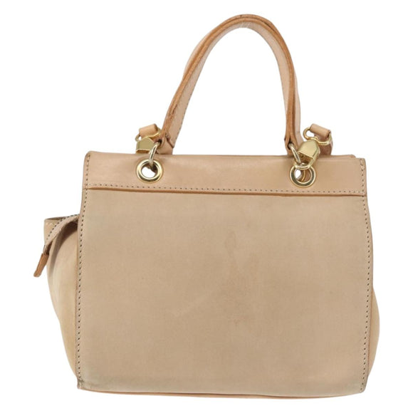 CELINE Shoulder Bag Suede Leather 2way Beige Gold Auth bs29686