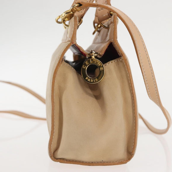 CELINE Shoulder Bag Suede Leather 2way Beige Gold Auth bs29686