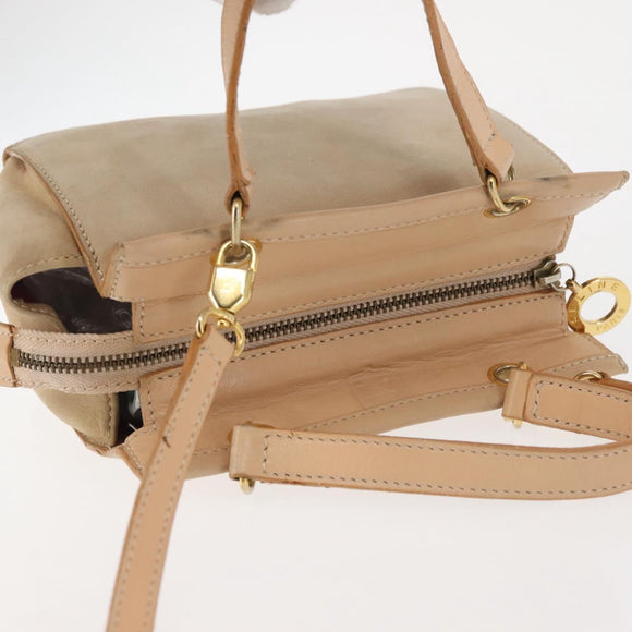 CELINE Shoulder Bag Suede Leather 2way Beige Gold Auth bs29686