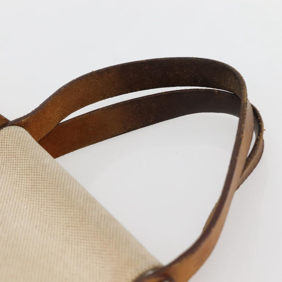 HERMES Kabak Elan PM Shoulder Bag Canvas Leather Beige Brown Silver Auth bs29688