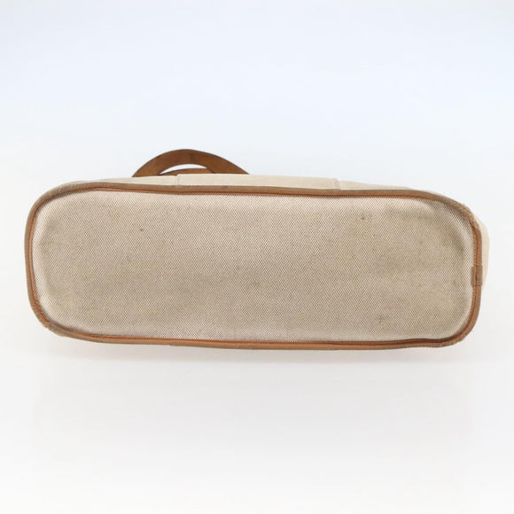 HERMES Kabak Elan PM Shoulder Bag Canvas Leather Beige Brown Silver Auth bs29688