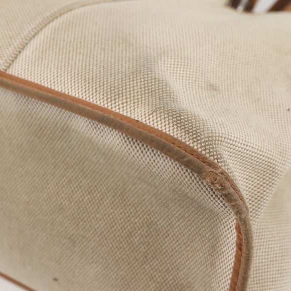 HERMES Kabak Elan PM Shoulder Bag Canvas Leather Beige Brown Silver Auth bs29688