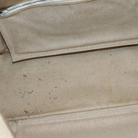 HERMES Kabak Elan PM Shoulder Bag Canvas Leather Beige Brown Silver Auth bs29688