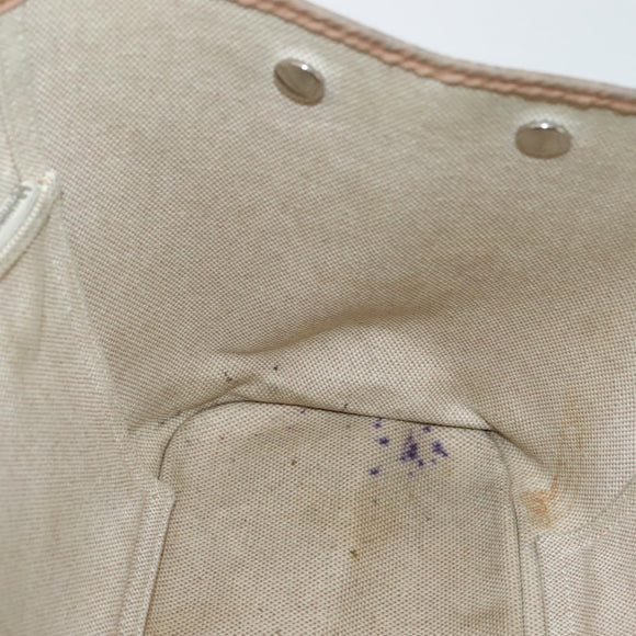 HERMES Kabak Elan PM Shoulder Bag Canvas Leather Beige Brown Silver Auth bs29688