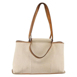 HERMES Kabak Elan PM Shoulder Bag Canvas Leather Beige Brown Silver Auth bs29688