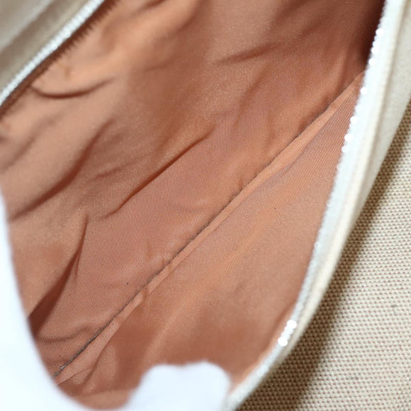 HERMES Kabak Elan PM Shoulder Bag Canvas Leather Beige Brown Silver Auth bs29688