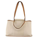 HERMES Kabak Elan PM Shoulder Bag Canvas Leather Beige Brown Silver Auth bs29688-13