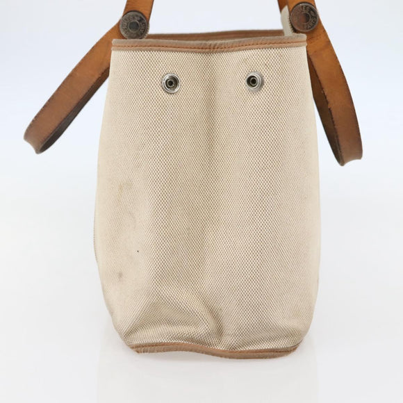 HERMES Kabak Elan PM Shoulder Bag Canvas Leather Beige Brown Silver Auth bs29688