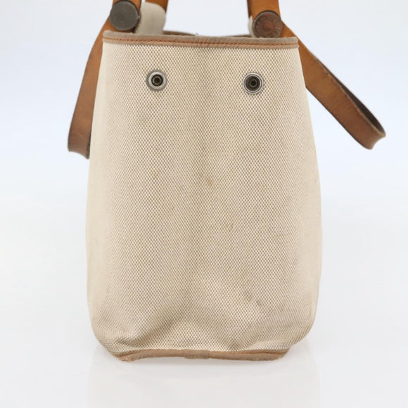 HERMES Kabak Elan PM Shoulder Bag Canvas Leather Beige Brown Silver Auth bs29688