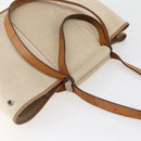 HERMES Kabak Elan PM Shoulder Bag Canvas Leather Beige Brown Silver Auth bs29688-6