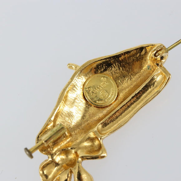 CHANEL Beret Brooch metal Gold Tone CC Auth bs29695