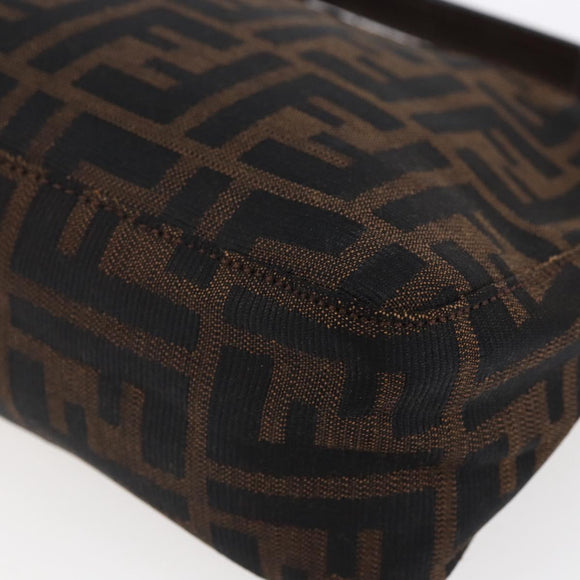 FENDI Hand Pouch Zucca Canvas Black Brown Auth bs29696