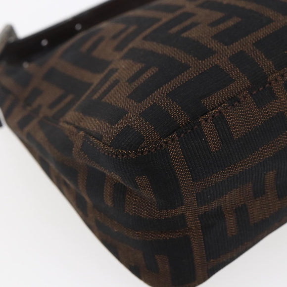 FENDI Hand Pouch Zucca Canvas Black Brown Auth bs29696