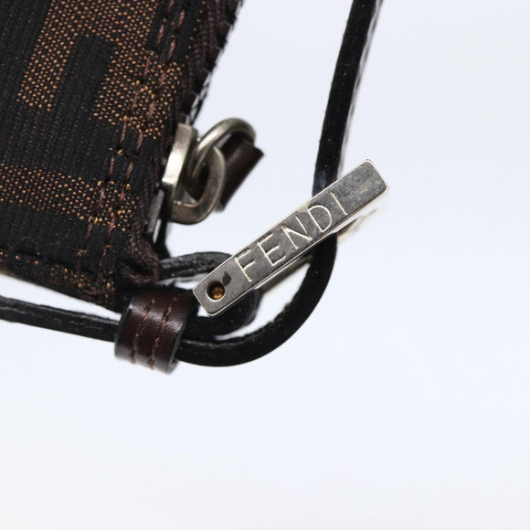 FENDI Hand Pouch Zucca Canvas Black Brown Auth bs29696