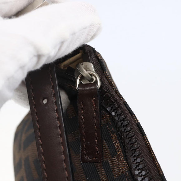 FENDI Hand Pouch Zucca Canvas Black Brown Auth bs29696