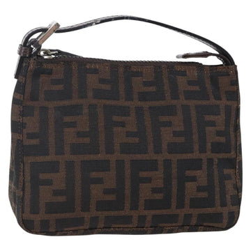 FENDI Hand Pouch Zucca Canvas Black Brown Auth bs29696