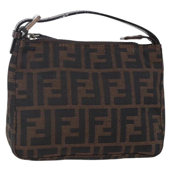 FENDI Hand Pouch Zucca Canvas Black Brown Auth bs29696