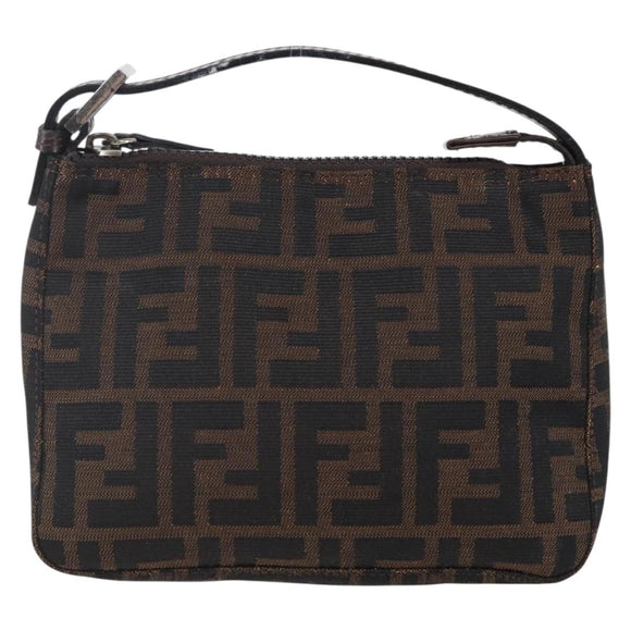 FENDI Hand Pouch Zucca Canvas Black Brown Auth bs29696