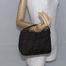 FENDI Hand Pouch Zucca Canvas Black Brown Auth bs29696-20