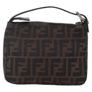 FENDI Hand Pouch Zucca Canvas Black Brown Auth bs29696-2
